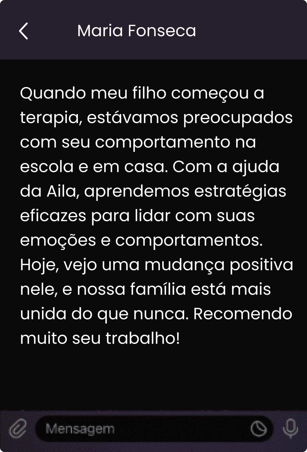 Print de uma conversa onde um cliente mostra sua satisfação