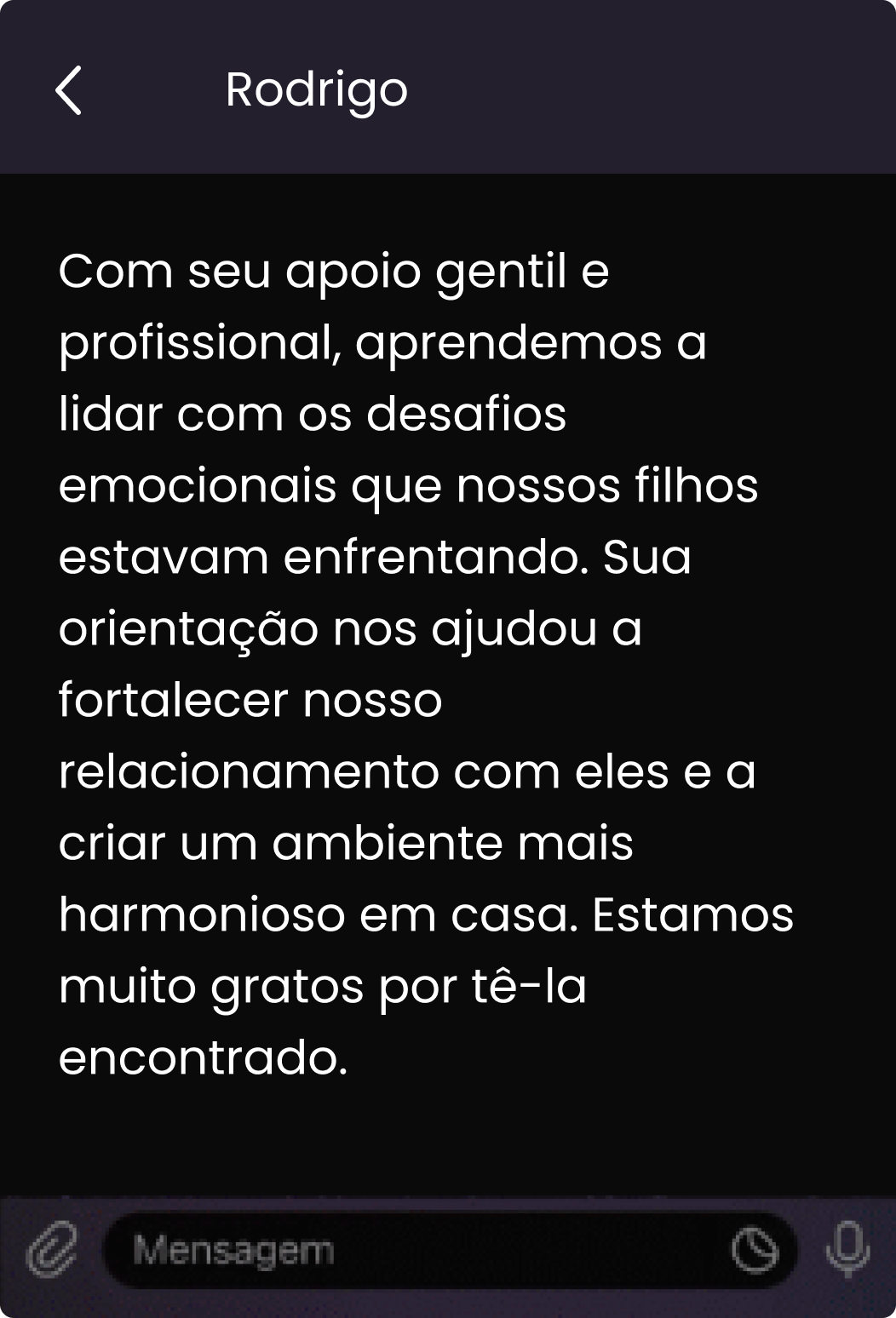 Print de uma conversa onde um cliente mostra sua satisfação